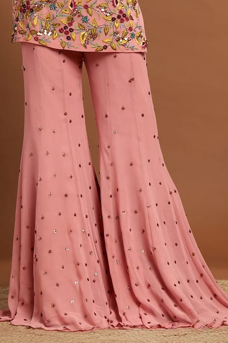 Rirasa_Pink Georgette, Organza Sequins, Embroidery Sweetheart Gul Kurta And Sharara Set _Online_at_Aza_Fashions