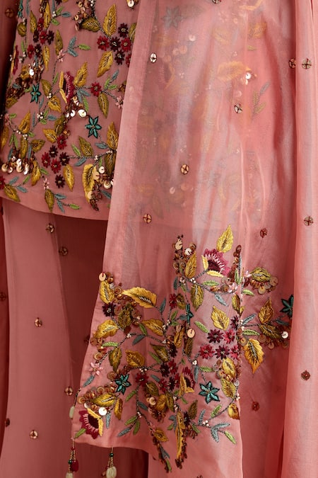 Buy_Rirasa_Pink Georgette, Organza Sequins, Embroidery Sweetheart Gul Kurta And Sharara Set 