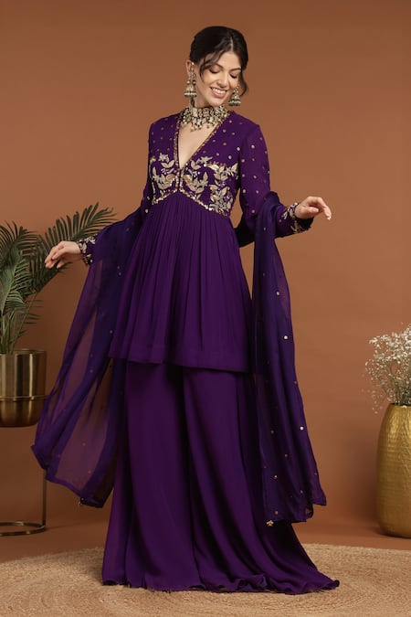 RIRASA Gulshan Embroidered Aliya Cut Kurta Sharara Set 