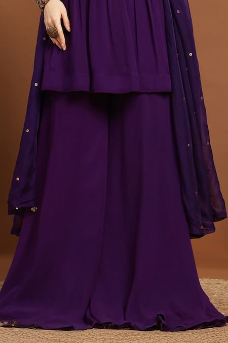 Buy_Rirasa_Purple Georgette, Organza Embroidery, Mirrors, Gulshan Kurta Sharara Set _Online_at_Aza_Fashions