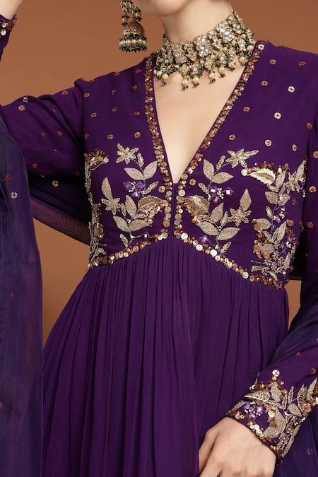 Buy_Rirasa_Purple Georgette, Organza Embroidery, Mirrors, Gulshan Kurta Sharara Set 