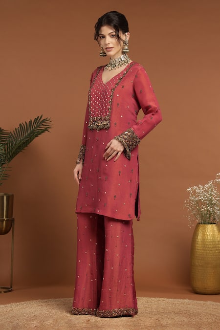 Shop Rirasa Orange Tissue Sequins, Beads, Gota Patti Ghungroo And Embellished Kurta With Pant Online at Aza Fashions Shop_Rirasa_Orange Tissue Sequins, Beads, Gota Patti Ghungroo And Embellished Kurta With Pant _Online_at_Aza_Fashions