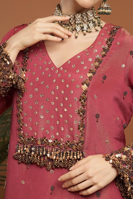 Rirasa Orange Tissue Sequins, Beads, Gota Patti Ghungroo And Embellished Kurta With Pant at Aza Fashions Rirasa_Orange Tissue Sequins, Beads, Gota Patti Ghungroo And Embellished Kurta With Pant _at_Aza_Fashions