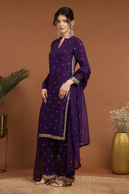 Rirasa_Purple Organza Sequins, Beads Split Spluttered And Embellished Kurta Pant Set _Online_at_Aza_Fashions