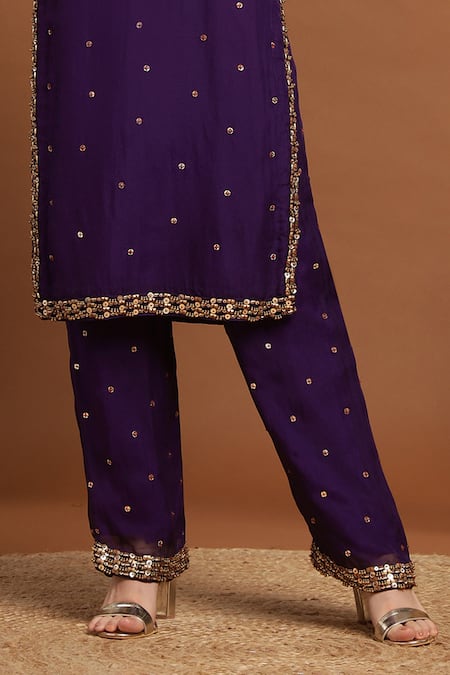 Buy_Rirasa_Purple Organza Sequins, Beads Split Spluttered And Embellished Kurta Pant Set _Online_at_Aza_Fashions