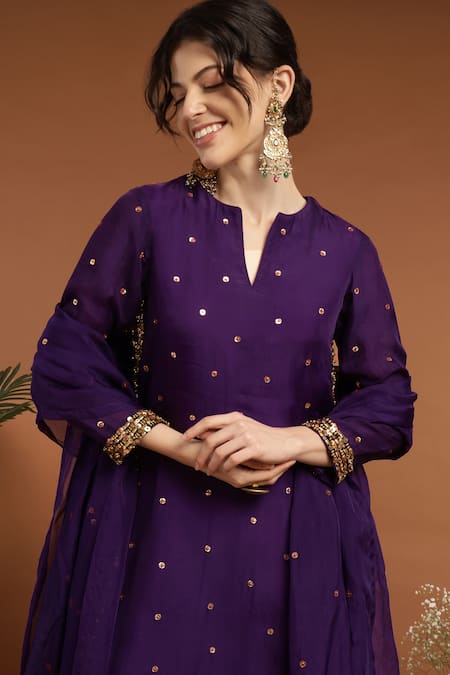 Rirasa_Purple Organza Sequins, Beads Split Spluttered And Embellished Kurta Pant Set _at_Aza_Fashions