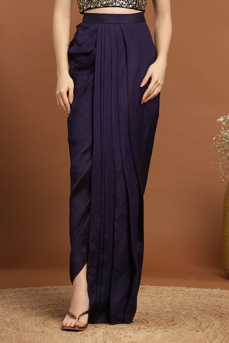 Buy_Rirasa_Purple Silk, Organza Sequins, Galactic And Embroidered Cape & Draped Skirt Set _Online_at_Aza_Fashions