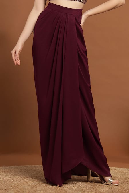 Shop_Rirasa_Maroon Silk, Organza Sequins, Celeste And Embroidered Cape & Draped Skirt Set_Online_at_Aza_Fashions