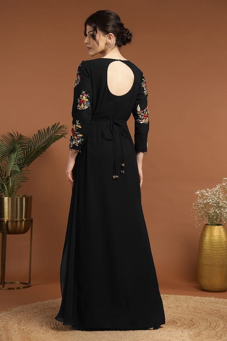Rirasa Blossom Embroidered Draped Dress With Belt 