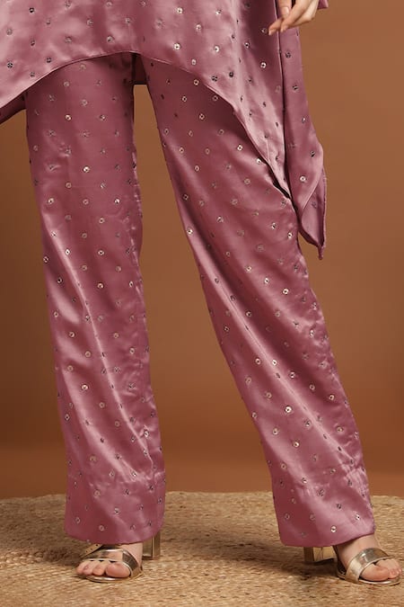 Rirasa Pink Satin Sequins, Embroidery V-neck Gullista C Cut Kurta With Pant Online at Aza Fashions Rirasa_Pink Satin Sequins, Embroidery V-neck Gullista C Cut Kurta With Pant _Online_at_Aza_Fashions