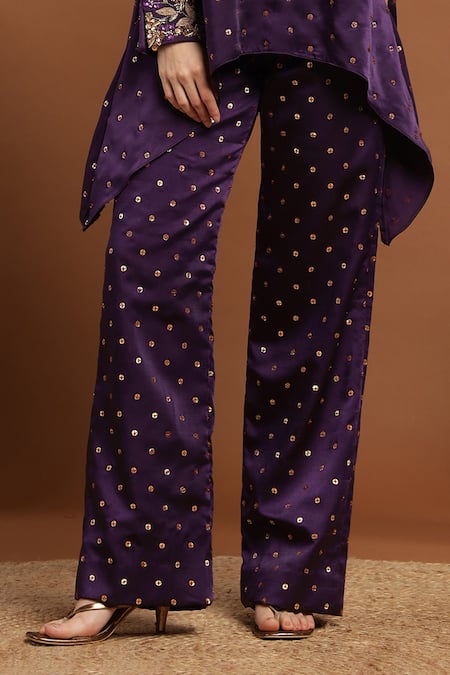 Rirasa Purple Satin Sequins, Embroidery V-neck Gullista C Cut Kurta With Pant Online at Aza Fashions Rirasa_Purple Satin Sequins, Embroidery V-neck Gullista C Cut Kurta With Pant _Online_at_Aza_Fashions