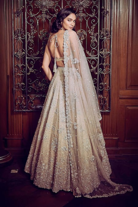 Buy_Matsya_Beige Tissue, Net The Starlight Mogra Dori Embroidered Bridal Lehenga Set _Online_at_Aza_Fashions