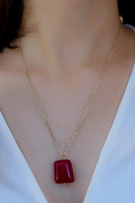 Buy_Do Taara_Red Stone Embellished Pendant Necklace _Online_at_Aza_Fashions