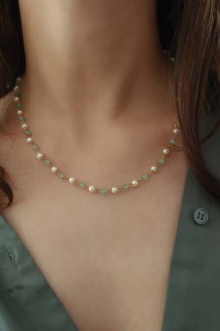 Do Taara Blue Onyx Pearl And Stone Embellished Chain 