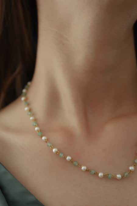 Buy_Do Taara_Blue Pearl And Onyx Stone Embellished Chain _Online_at_Aza_Fashions