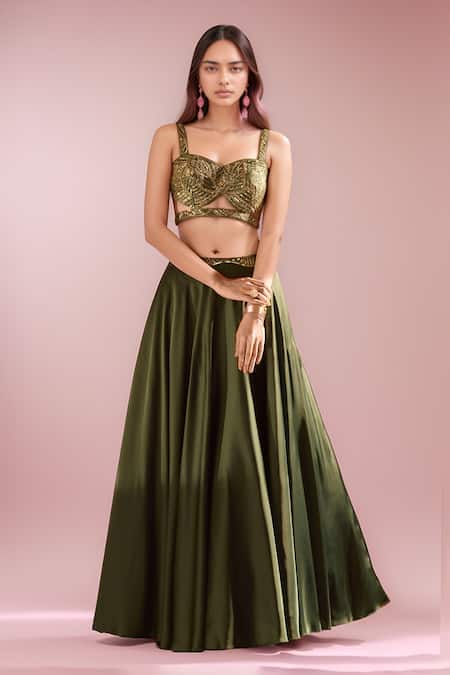 PAC FASHION CLOTHING Embroidered Cutout Blouse & Lehenga Set 