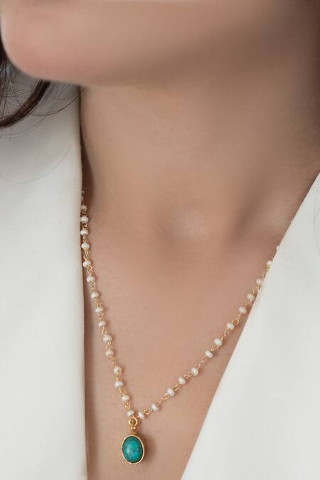 Buy_Do Taara_Blue Ida Turquoise Stone Embellished Pendant Necklace_Online_at_Aza_Fashions