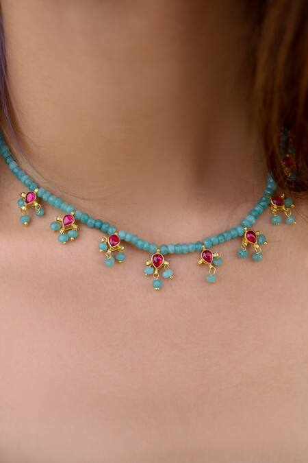 Do Taara_Green Kundan Studded Choker _Online_at_Aza_Fashions