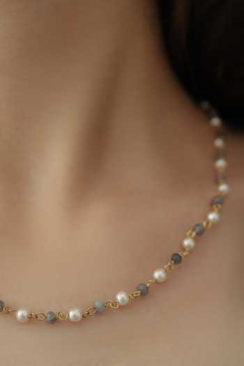 Do Taara_Grey Stone And Pearl Embellished Chain _Online_at_Aza_Fashions