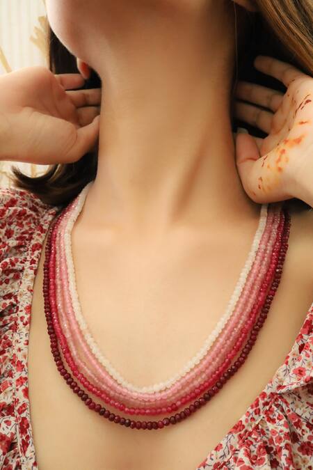 Shop_Do Taara_Pink Gradient Onyx Necklace _Online_at_Aza_Fashions