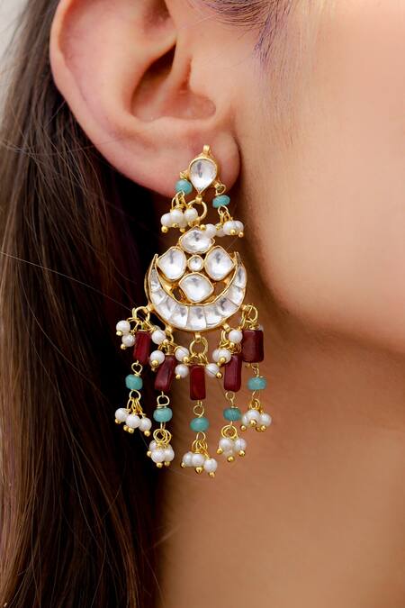 Do Taara_Multi Color Pearls, Stones Kundan Embellished Chandbalis _Online_at_Aza_Fashions
