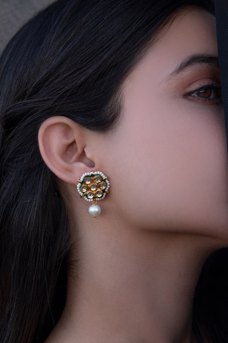 Do Taara Kundan & Shell Pearl Embellished Floral Earrings 