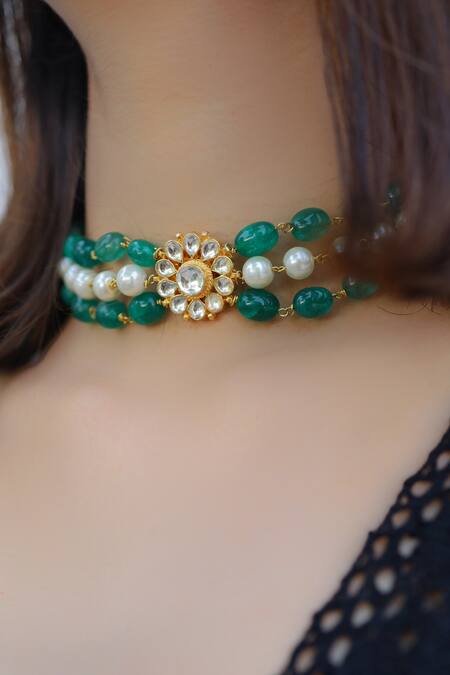 Do Taara_Green Stone Kundan Choker _Online_at_Aza_Fashions