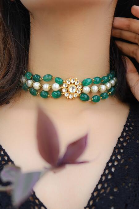 Shop_Do Taara_Green Stone Kundan Choker _Online_at_Aza_Fashions