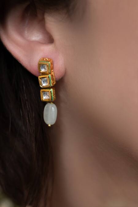 Do Taara Blue Stones Quad Vine Kundan Embellished Drop Earrings Online at Aza Fashions Do Taara_Blue Stones Quad Vine Kundan Embellished Drop Earrings _Online_at_Aza_Fashions