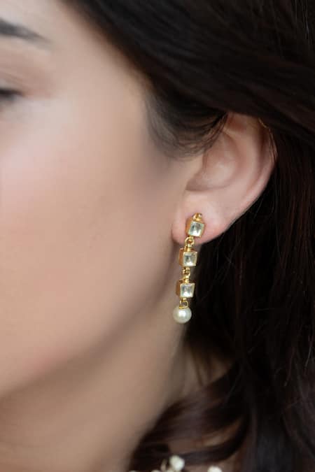 Do Taara Ditsy Quad Embellished Pearl Drop Earrings 