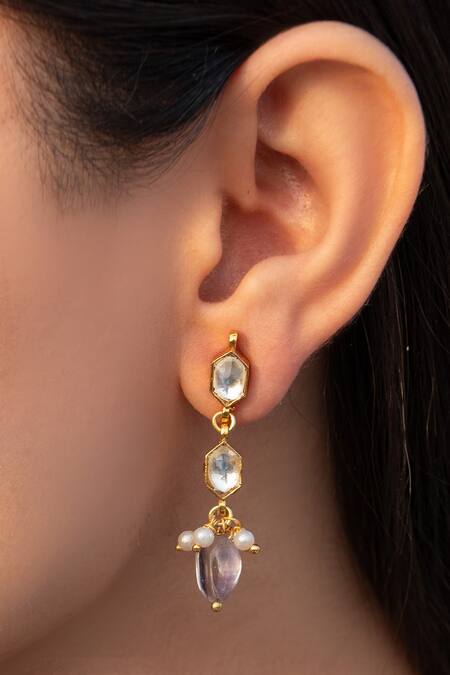 Do Taara Purple Pearls, Gota Patti Tinisha Geometric Kundan Vine Earrings Online at Aza Fashions Do Taara_Purple Pearls, Gota Patti Tinisha Geometric Kundan Vine Earrings _Online_at_Aza_Fashions