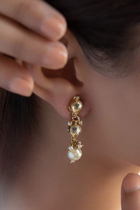 Do Taara Gold Plated Pearls Kundan And Embellished Tear Danglers Online at Aza Fashions Do Taara_Gold Plated Pearls Kundan And Embellished Tear Danglers _Online_at_Aza_Fashions