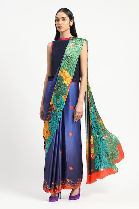 Satya Paul Garden Graffiti Printed Saree With Unstitched Blouse Piece 