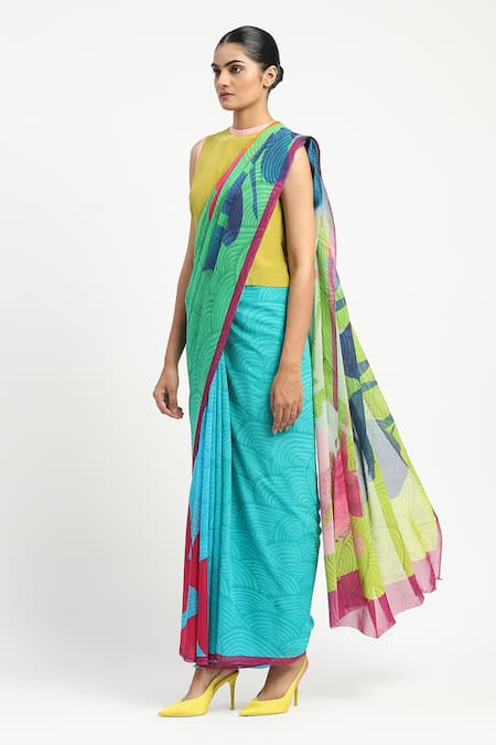 Satya Paul New Day Printed Saree With Unstitched Blouse Piece 