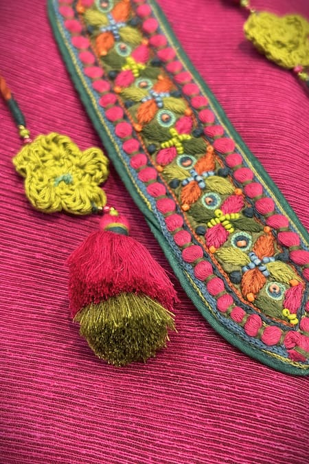 Shop_CAPISVIRLEO_Multi Color Zuri Aari Bloom Embroidered Choker _Online_at_Aza_Fashions