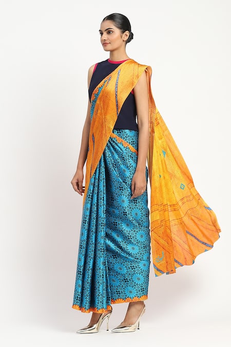 Satya Paul Science Of Life Printed Saree With Unstitched Blouse Piece 