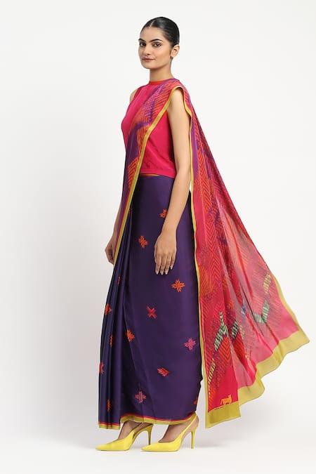 Satya Paul Law & Border Embellished Saree With Unstitched Blouse Piece 