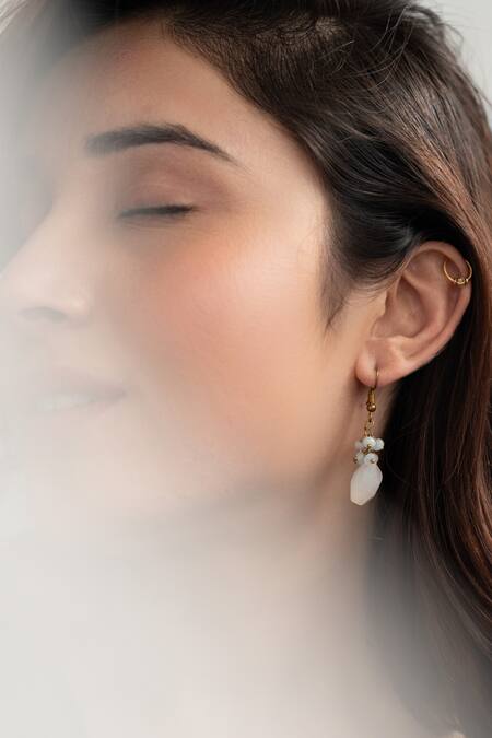 Do Taara_White Stones Natural And Onyx Embellished Drop Earrings _Online_at_Aza_Fashions