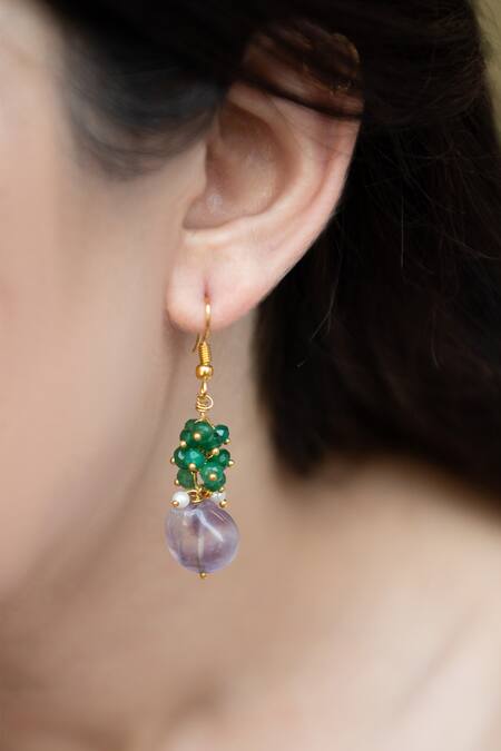 Do Taara_Purple Stones Natural And Onyx Embellished Earrings _Online_at_Aza_Fashions