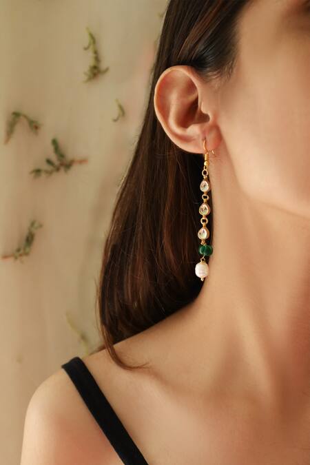 Do Taara Green Pearls Teardrop Vine Kundan Embellished Danglers Online at Aza Fashions Do Taara_Green Pearls Teardrop Vine Kundan Embellished Danglers _Online_at_Aza_Fashions