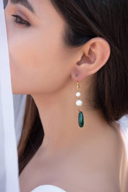 Do Taara_Green Pearls, Stones Natural And Embellished Drop Earrings _Online_at_Aza_Fashions