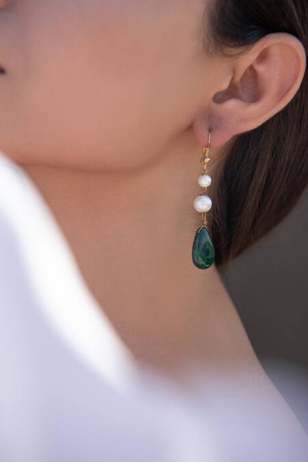 Buy_Do Taara_Green Pearls, Stones Natural And Embellished Drop Earrings _Online_at_Aza_Fashions