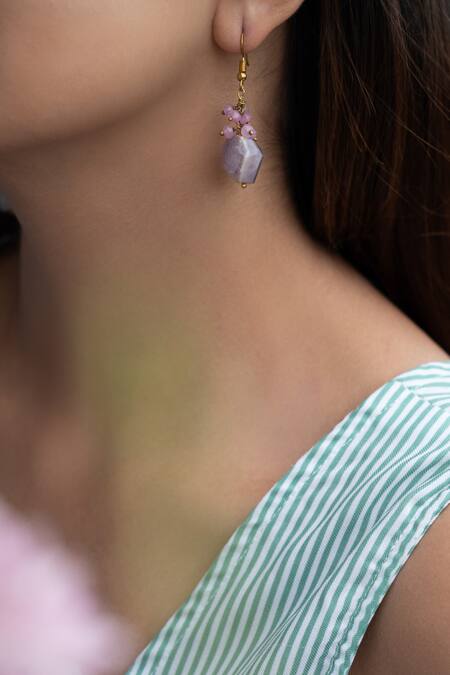 Buy_Do Taara_Purple Stones Natural And Clustered Onyx Embellished Earrings _Online_at_Aza_Fashions