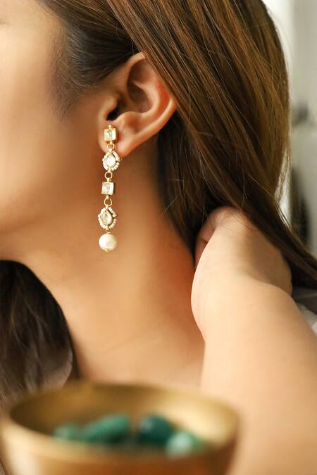 Do Taara Gold Plated Pearls Kundan And Embellished Vine Danglers Online at Aza Fashions Do Taara_Gold Plated Pearls Kundan And Embellished Vine Danglers _Online_at_Aza_Fashions