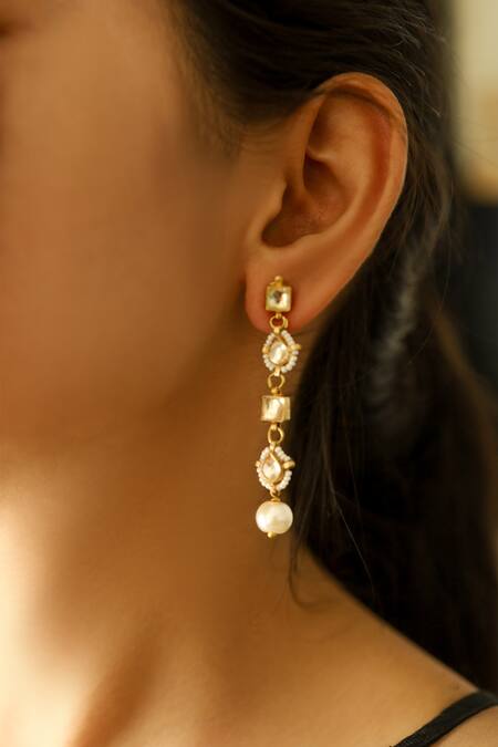 Buy Do Taara Gold Plated Pearls Kundan And Embellished Vine Danglers Online at Aza Fashions Buy_Do Taara_Gold Plated Pearls Kundan And Embellished Vine Danglers _Online_at_Aza_Fashions