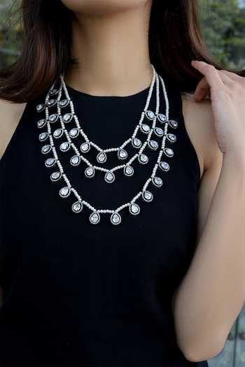 Buy Do Taara Silver Plated Cubic Zirconia Embellished Layered Necklace Online at Aza Fashions Buy_Do Taara_Silver Plated Cubic Zirconia Embellished Layered Necklace _Online_at_Aza_Fashions