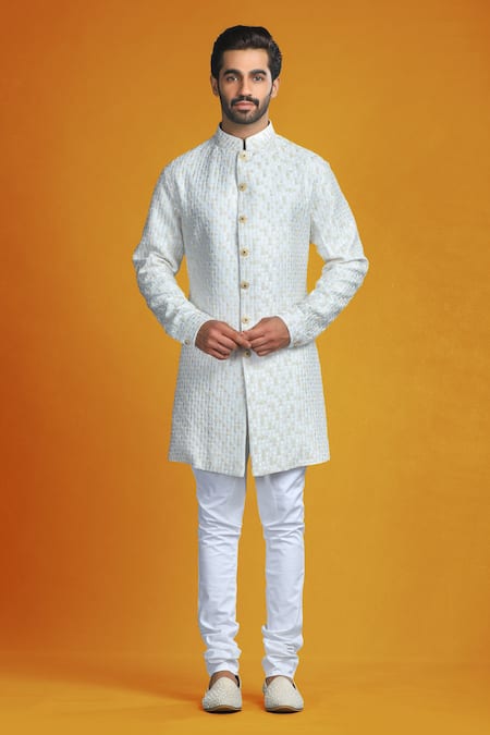 Char Chaand Ivory Cotton Embroidery Floral Bundi And Kurta Set Online at Aza Fashions Char Chaand_Ivory Cotton Embroidery Floral Bundi And Kurta Set _Online_at_Aza_Fashions