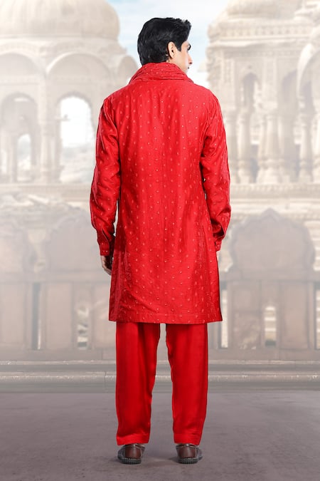 Shop Char Chaand Red Cotton Sequins, Embroidery Floral Kurta Set at Aza Fashions Shop_Char Chaand_Red Cotton Sequins, Embroidery Floral Kurta Set _at_Aza_Fashions