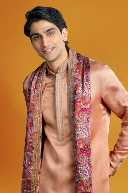 Buy Char Chaand Beige Linen, Satin Zari, Embroidery Collar Kurta Set Online at Aza Fashions Buy_Char Chaand_Beige Linen, Satin Zari, Embroidery Collar Kurta Set _Online_at_Aza_Fashions