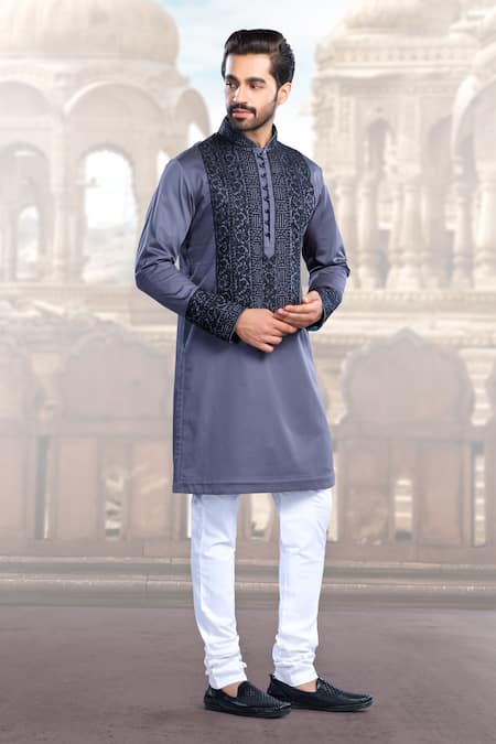 Buy Char Chaand Grey Linen, Satin Embroidery Threadwork Kurta Online at Aza Fashions Buy_Char Chaand_Grey Linen, Satin Embroidery Threadwork Kurta _Online_at_Aza_Fashions